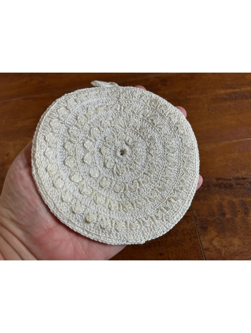 Handmade Crochet Round Pot Holder in Cream